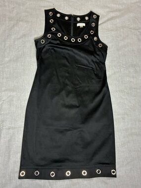 Calvin Klein Black Sleeveless Sheath Dress with Silver Grommet Trim